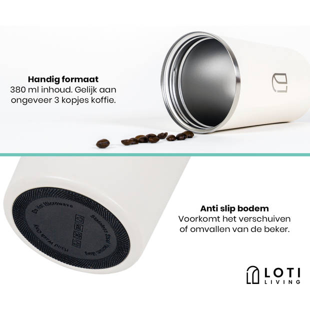 Loti Living Koffiebeker To Go – Thermosbeker - Koffiebeker onderweg – Theebeker – Travel mug - 380ml – Wit