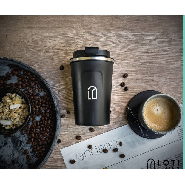 Loti Living Koffiebeker To Go – Thermosbeker - Koffiebeker onderweg – Theebeker – Travel mug - 380ml – Zwart