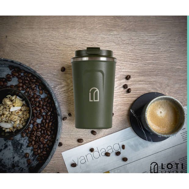 Loti Living Koffiebeker To Go – Thermosbeker - Koffiebeker onderweg – Theebeker – Travel mug - 380ml – Groen