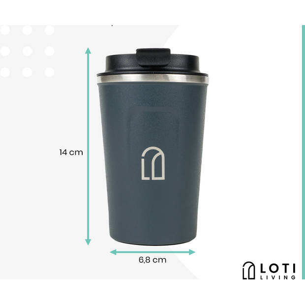 Loti Living Koffiebeker To Go – Thermosbeker - Koffiebeker onderweg – Theebeker – Travel mug - 380ml – Blauw
