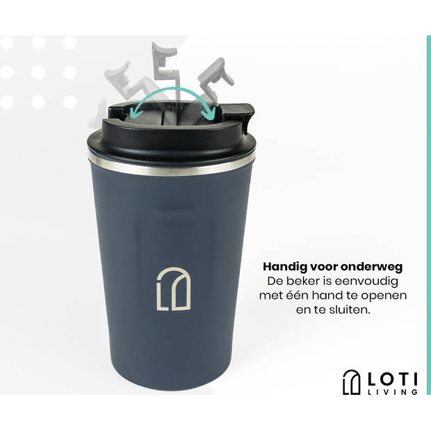 Loti Living Koffiebeker To Go – Thermosbeker - Koffiebeker onderweg – Theebeker – Travel mug - 380ml – Blauw
