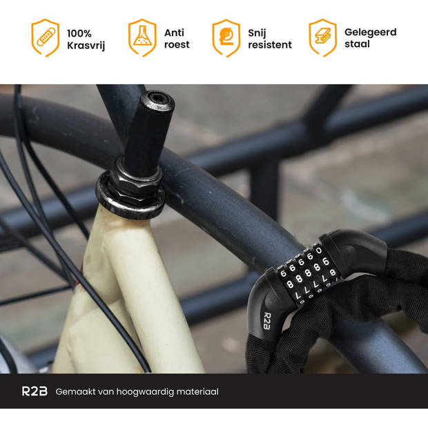R2B® Fietsslot met cijferslot - 110 cm - Kettingslot fiets - Fietssloten electrische fietsen - Fietsslot ketting