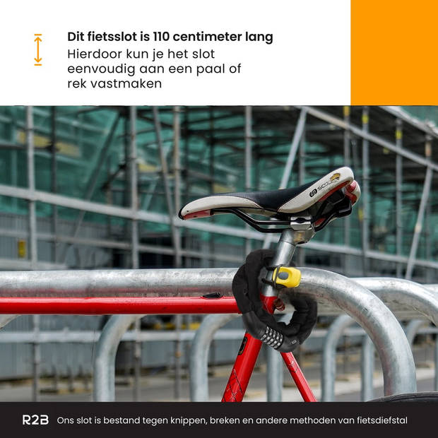 R2B® Fietsslot met cijferslot - 110 cm - Kettingslot fiets - Fietssloten electrische fietsen - Fietsslot ketting