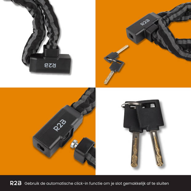 R2B® Fietsslot met twee sleutels - 115 cm - Kettingslot fiets - Fietssloten electrische fietsen - Fietsslot ketting