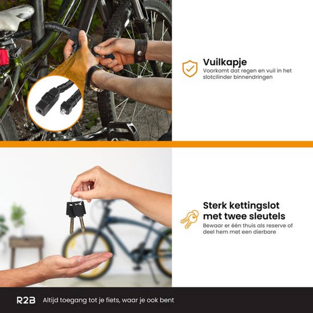 R2B® Fietsslot met twee sleutels - 115 cm - Kettingslot fiets - Fietssloten electrische fietsen - Fietsslot ketting
