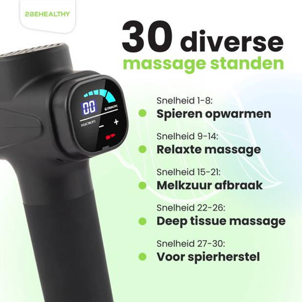 2BEHEALTHY Massage Gun Professioneel - Incl. 6 Opzetstukken en 30 Massagestanden - Sport en Relax Massage Pistool