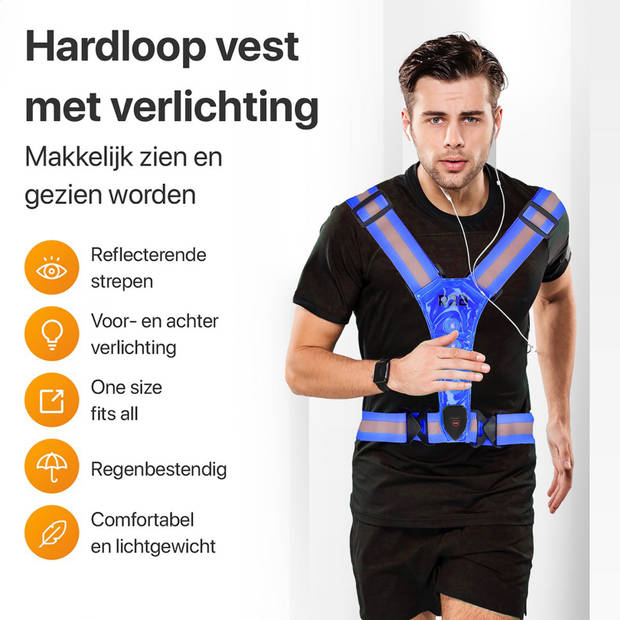 R2B Hardloopvest - Hardloop Verlichting voor- en achterkant - Blauw - Inclusief USB-C kabel - Running vest