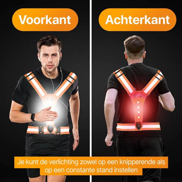 R2B Hardloopvest oplaadbaar - Inclusief USB-C kabel - Hardloop Verlichting voor- en achterkant - Reflecterend -Oranje