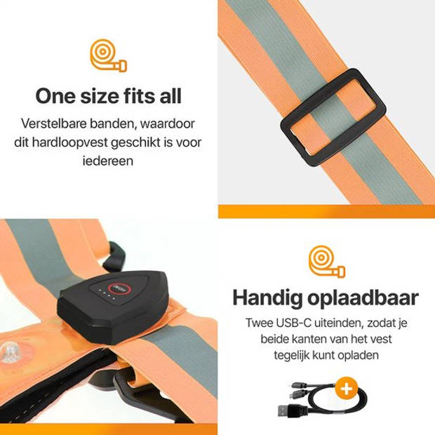 R2B Hardloopvest oplaadbaar - Inclusief USB-C kabel - Hardloop Verlichting voor- en achterkant - Reflecterend -Oranje