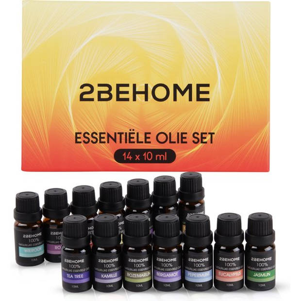 2BEHOME Etherische Olie Set - 14 Geuren - Essentiële olie diffuser - Incl. Lavendel, Vanille, Eucalyptus en meer