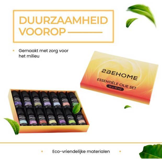 2BEHOME Etherische Olie Set - 14 Geuren - Essentiële olie diffuser - Incl. Lavendel, Vanille, Eucalyptus en meer