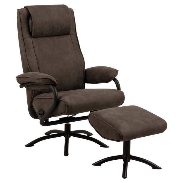 Hyras fauteuil recliner met hocker grijs.