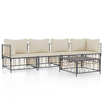 The Living Store Lounge Set - Poly Rattan - Antraciet - 72x72x66 cm - Weerbestendig Materiaal