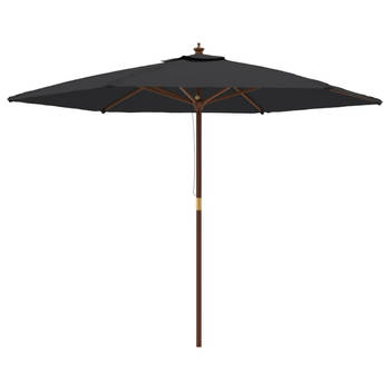 The Living Store Parasol - Houten Frame - Zwart - 299x240 cm - UV-beschermend polyester