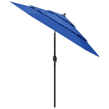 The Living Store 3-laagse Parasol - Azuurblauw - 250 x 229 cm (ø x H) - UV-beschermend polyester