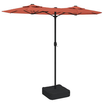 The Living Store Dubbele Parasol Terracotta/Donkergrijs - 316x145x240 cm - LED-verlichting