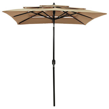 The Living Store Parasol 3-laags - 200 x 200 x 240 cm - UV-beschermend polyester - Taupe