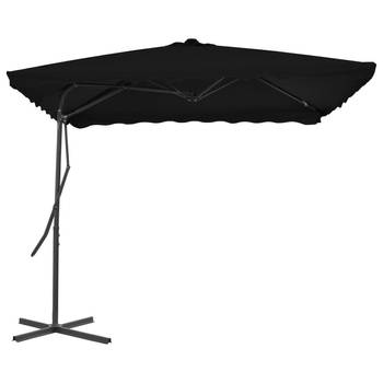 The Living Store Parasol 250x250x230 cm - UV-beschermend polyester - 360 graden draaibaar - Zwart