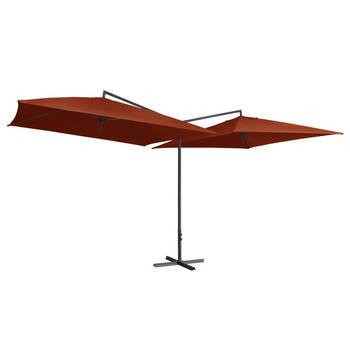 The Living Store Dubbele Parasol - Terracotta - 485 x 250 x 260 cm - UV-beschermend - Eenvoudig te monteren