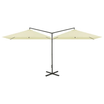 The Living Store Dubbele Parasol - Polyester - 600x290x260 cm - Zandkleurig - Stalen paal en baleinen