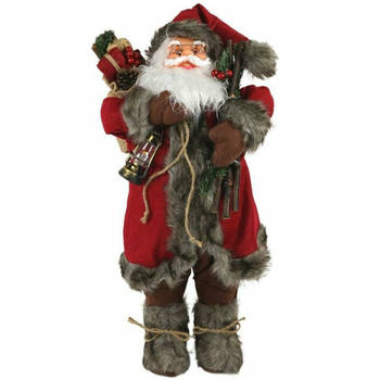 XL Luxe Kerst Decoratie Kerstman Staand Rood-Grijs - 70cm