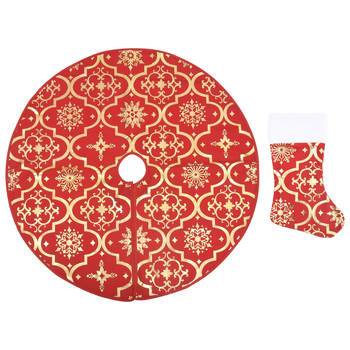 The Living Store Kerstboomrok Rood - 122 cm - Met sneeuwpatroon - Inclusief kerstsok