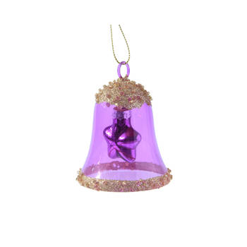 Decoris - Klok glas l6.2b6.2h7.5 cm violet kerst