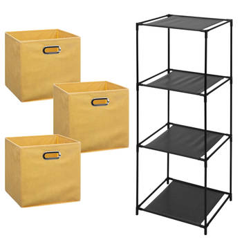 Storage Solutions Opbergrek Smartrack - met 3x mandjes stof - geel - 34 x 104 cm - Opbergkastjes