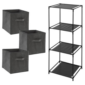 Storage Solutions Opbergrek Smartrack - met 3x mandjes stof - grijs - 34 x 104 cm - Opbergkastjes