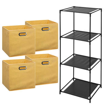 Storage Solutions Opbergrek Smartrack - met 4x mandjes stof - geel - 34 x 104 cm - Opbergkastjes