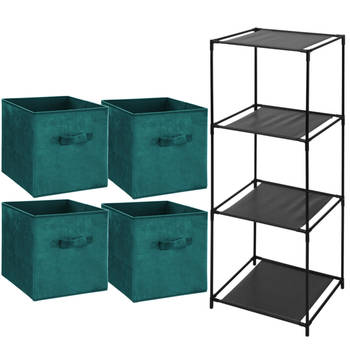 Storage Solutions Opbergrek Smartrack - met 4x mandjes stof - groen - 34 x 104 cm - Opbergkastjes