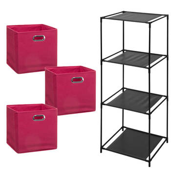 Storage Solutions Opbergrek Smartrack - met 3x mandjes stof - roze - 34 x 104 cm - Opbergkastjes