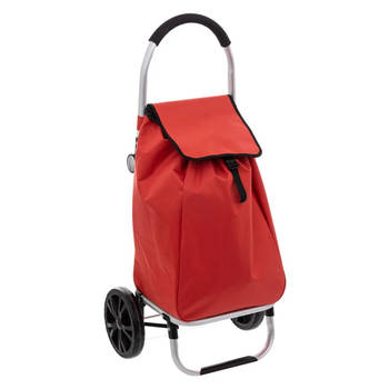 5Five Boodschappen trolley tas met wielen - 51 liter - rood - 44x37x98 cm - Het topmodel trolley - Boodschappentrolleys