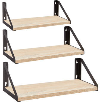 Set van 3 Wandplanken, Zwevende Boeken Planken, 30, 35 en 40 cm lang, Licht bruin