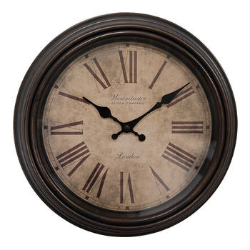 HAES DECO - Wandklok Ø 29x5 cm Bruin Kunststof Glas Westminster Clock Company London Muurklok