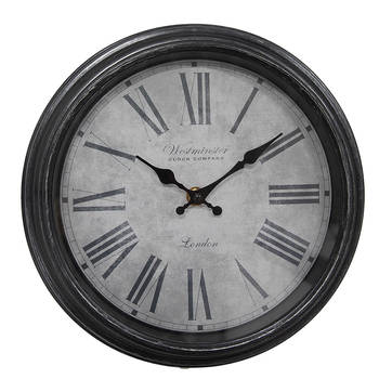 HAES DECO - Wandklok Ø 25x4 cm Zwart Grijs Kunststof Glas Westminster Clock Company London Muurklok
