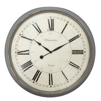 HAES DECO - Wandklok Ø 76x6 cm Grijs Beige Kunststof Glas Westminster Clock Company London Muurklok