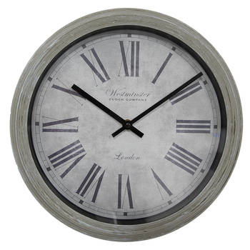 Clayre & Eef Wandklok Ø 30x4 cm Grijs Kunststof Glas Westminster Clock Company London Muurklok Grijs Muurklok