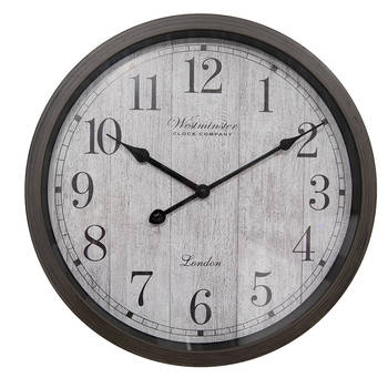 HAES DECO - Wandklok Ø 40x4 cm Bruin Grijs Kunststof Glas Westminster Clock Company London Muurklok