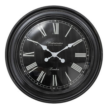 HAES DECO - Wandklok Ø 76x6 cm Zwart Wit Kunststof Glas Westminster Clock Company London Muurklok