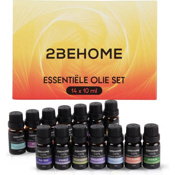 2BEHOME Etherische Olie Set - 14 Geuren - Essentiële olie diffuser - Incl. Lavendel, Vanille, Eucalyptus en meer