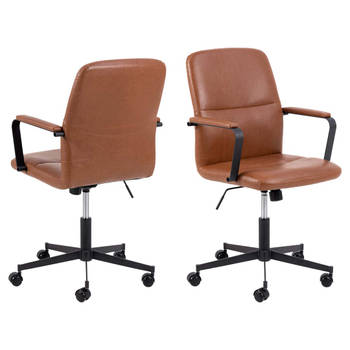 Flaro kantoorstoel met armleuningen PU kunstleer bruin.