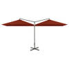 The Living Store Dubbele Parasol - Polyester - Stalen Paal - 600x290x260cm - Terracotta