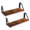 ACAZA Set van 2 wandplanken, zwevende planken, 40 x 12 x 11, bruin vintage hout en zwart metaal.