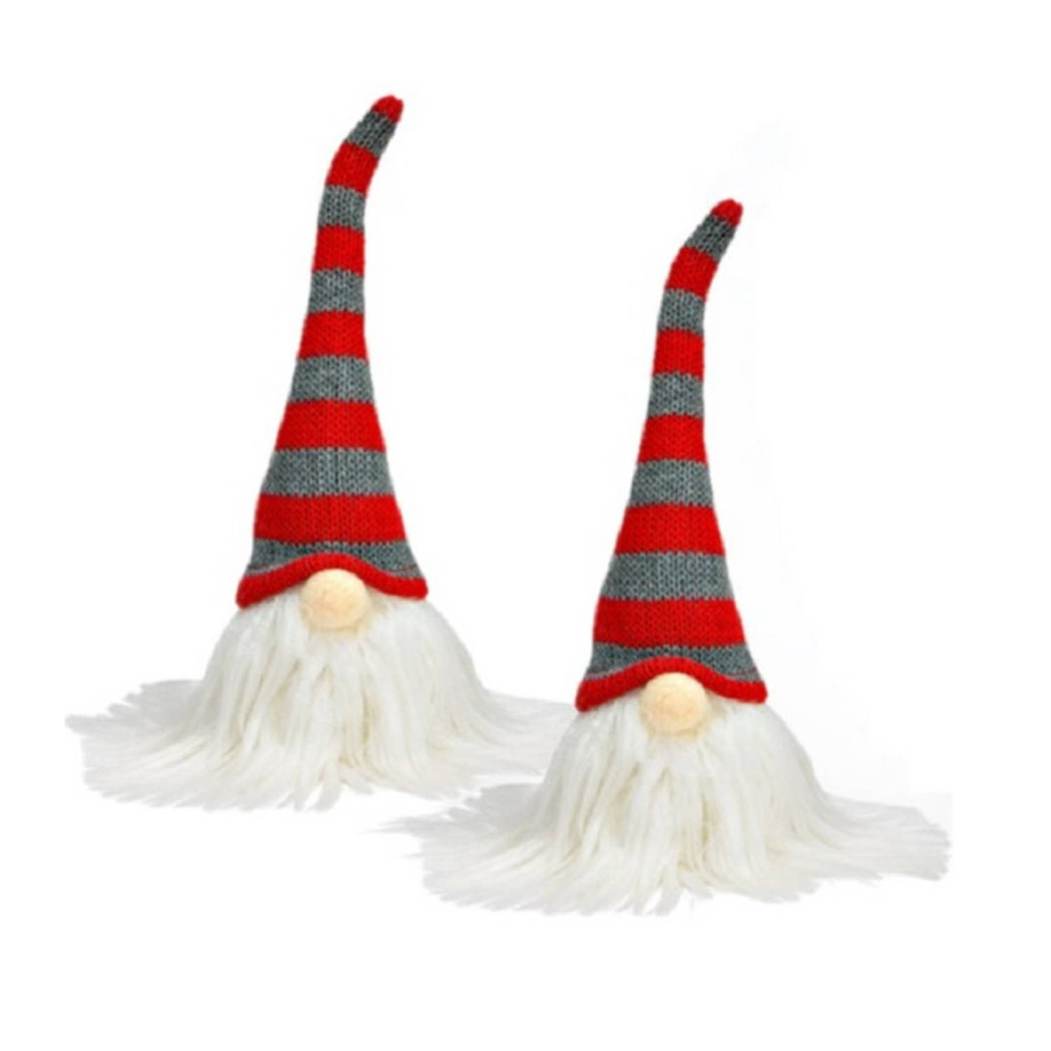 Set van 2x stuks pluche gnome-dwerg decoratie poppen-knuffels wit-rood-grijs 8 x 24 x 6 cm Kerstman 