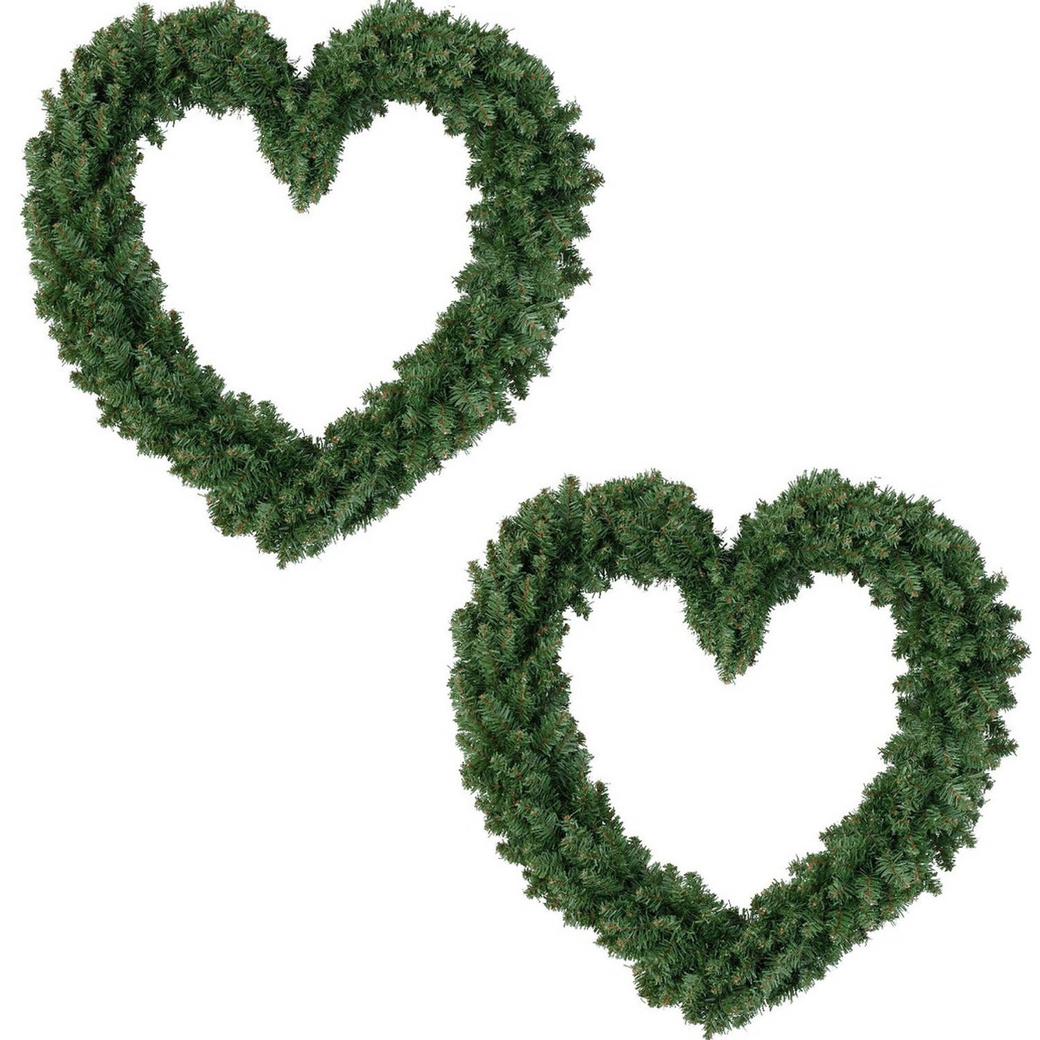 Set van 2x stuks kerstversiering kerstkrans hart groen 50 cm Kerstkransen