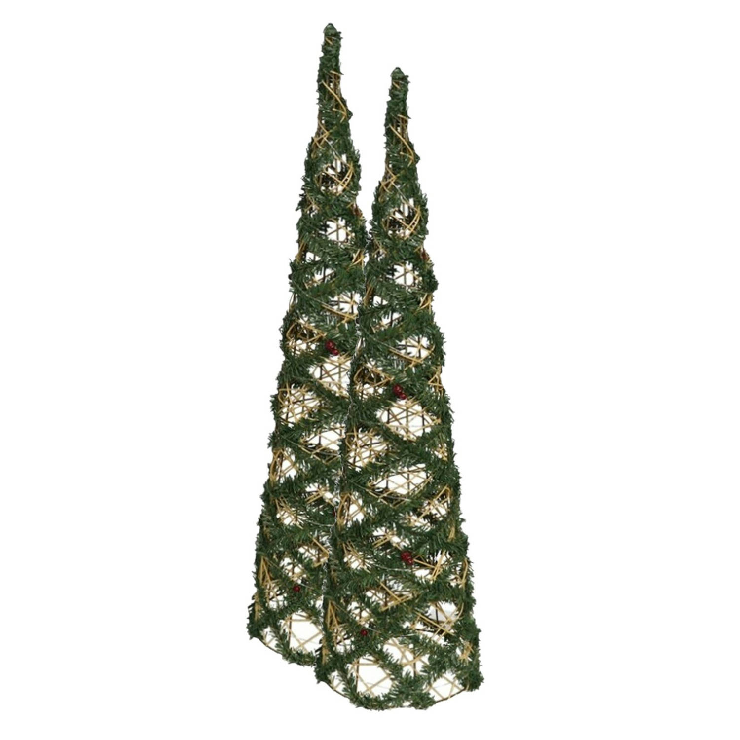 2x stuks kerstverlichting figuren Led kegel kerstbomen draad/groen 78 cm 60 lampjes - kerstverlichting figuur