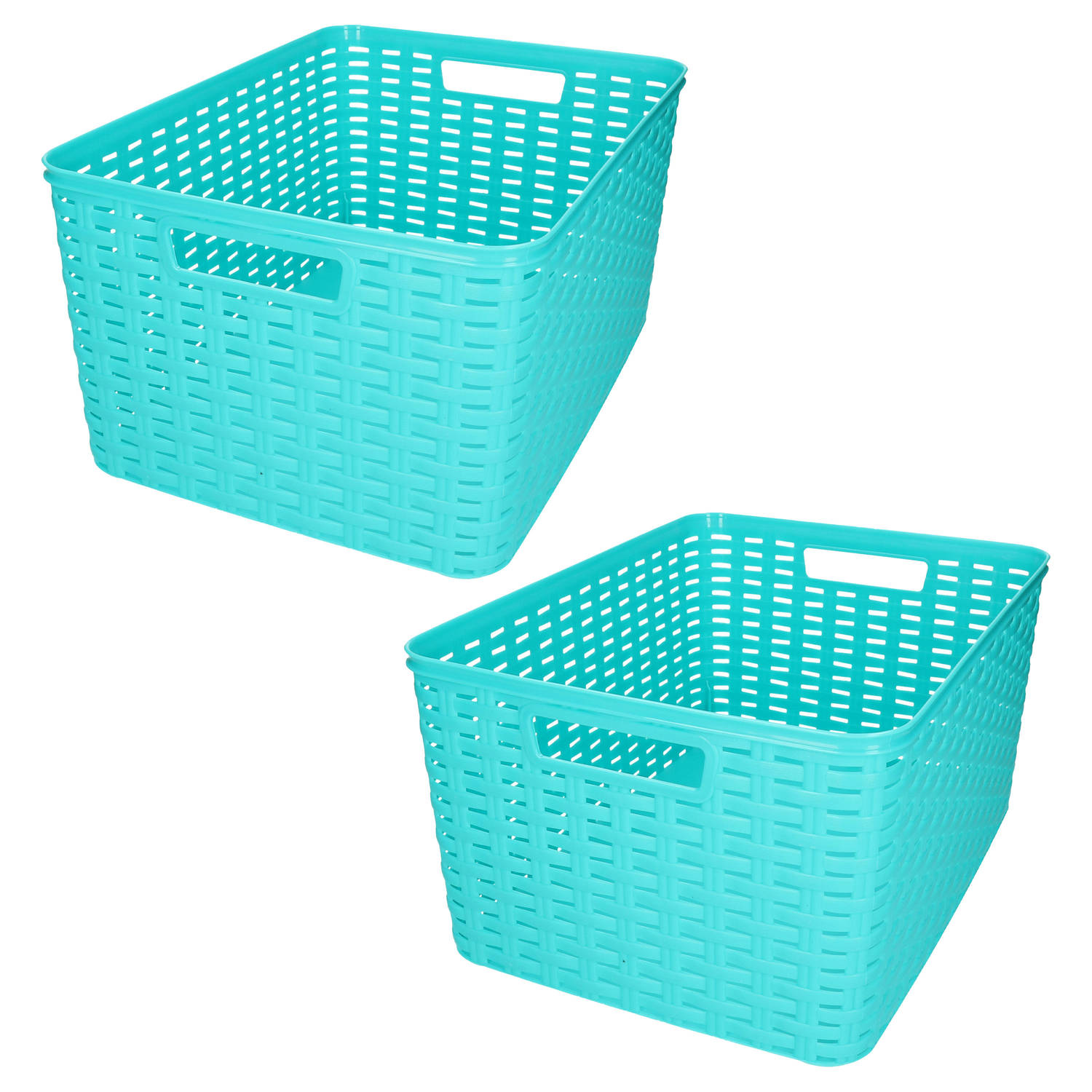 Plasticforte opbergmand-kastmandje 2x 18 liter blauw kunststof 28 x 38 x 19 cm Opbergbox