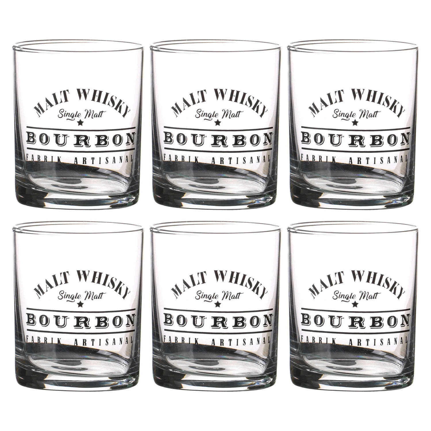 Urban Living whiskey/water/drinkglazen Comptoir - gedecoreerd glas - 6x stuks - 280 ml - Whiskeyglazen