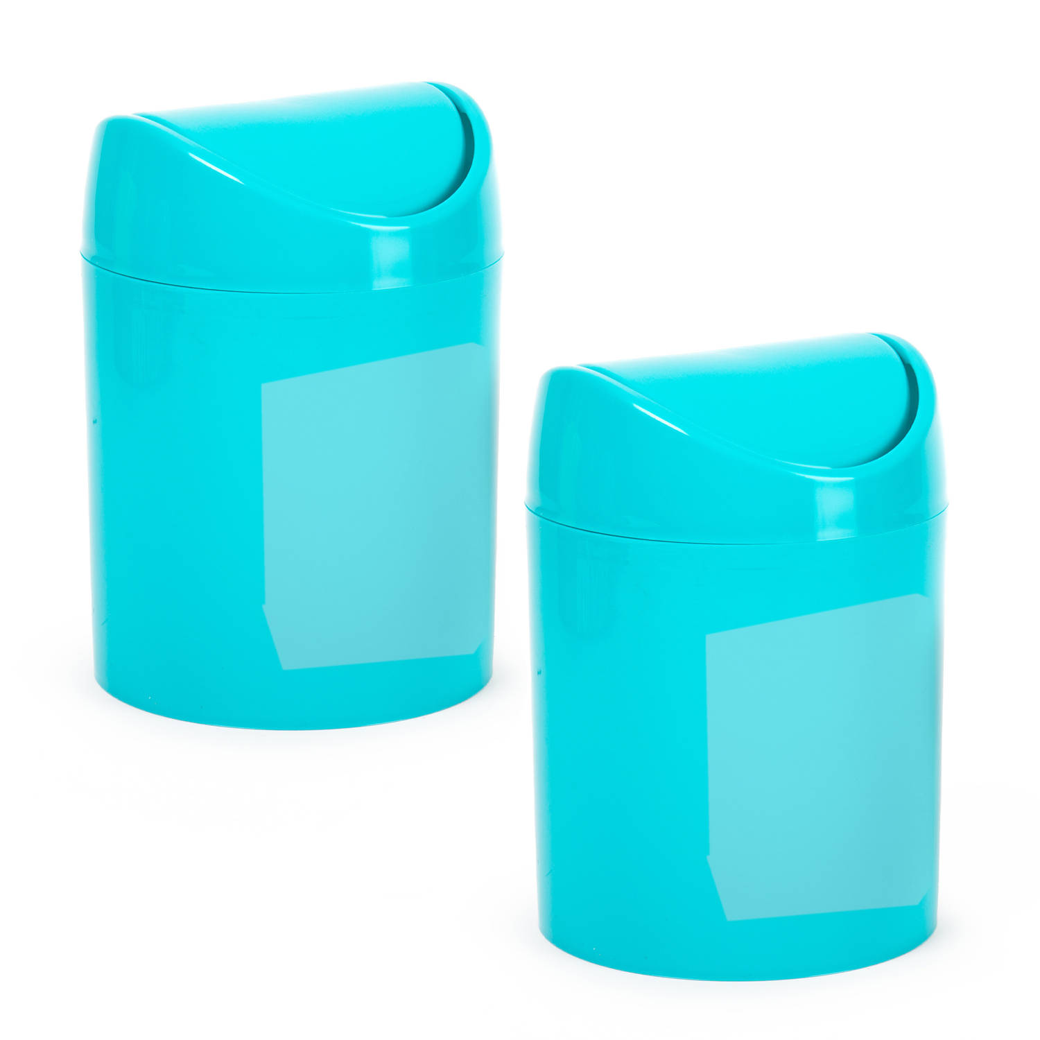 Plasticforte mini prullenbakje - 2x - blauw - kunststof - klepdeksel - keuken/aanrecht - 12 x 17 cm - Prullenbakken